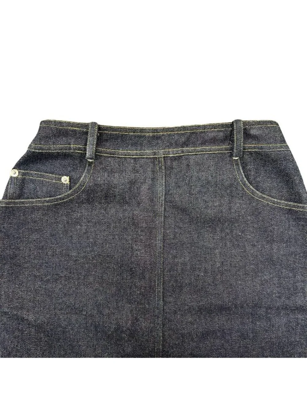 Chanel Vintage CC Logo Cotton Denim Skirt 38 Blue